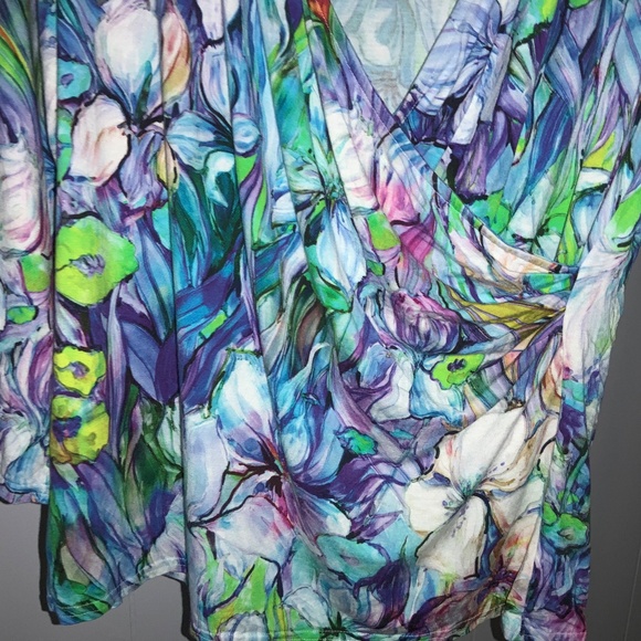 Peck & Peck watercolor floral faux wrap top Sz XL 3/4 sleeves - Picture 2 of 5